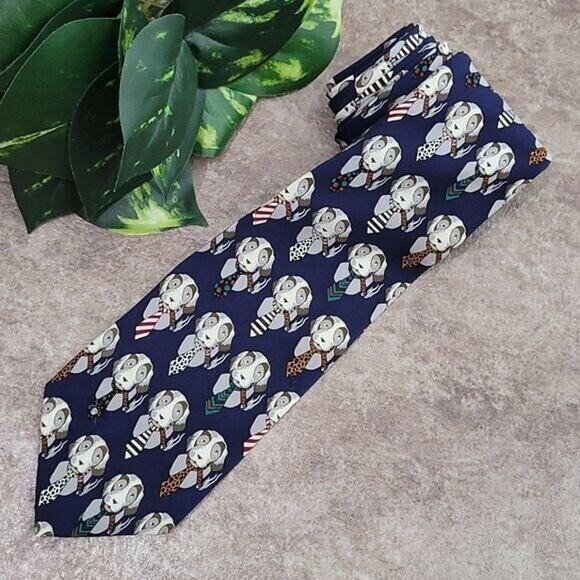 Vicky Davis "Cigar Hound" Dog Print Men's 100% Silk Classic Necktie - Picture 1 of 8